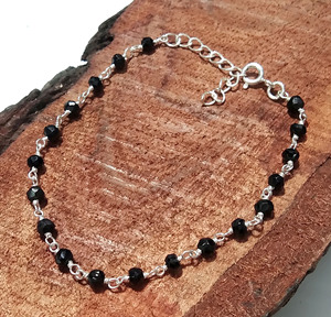 Natural Black Onyx <b>Beaded</b> <b>Bracelet</b>, Handmade Gemstone Wrist <b>Bracelet</b>, 925 Sterling Silver Jewelry, Adjustable Crystal <b>Bracelets</b> - Product Image 4