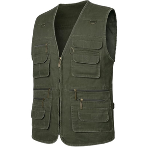 Gilet de pêche en coton multi-poches pour homme, léger, respirant, style safari, cargo, pour le travail, les voyages, la photographie, anti-UV - Product Image 1