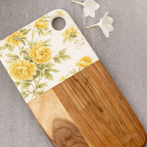 Plateau en émail boisé à imprimé floral classique, motif fleur jaune, vaisselle vintage pour mariage - Product Image 3