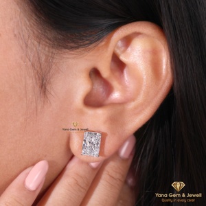 Boucles d'oreilles solitaires en or massif 14 carats, forme radiant, 6 TCW, certifiées IGI, clarté VVS2, couleur F, diamant cultivé en laboratoire CVD pour femmes - Product Image 4