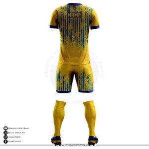Mawra Ensemble de maillots de football pour hommes, jaune, bleu, rayé, sublimé, évacuant l'humidité, coupe athlétique, uniformes à manches courtes pour unisexe - Product Image 6