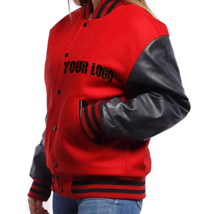 Chaqueta Varsity Roja Personalizada de Alta Calidad para Mujer, Gruesa y Cálida, con Mangas de Cuero y Lana, Nuevo Diseño, Relleno de Algodón, para Invierno 2026 - Product Image 6