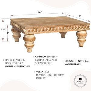 ome Goods Decorative Wood Risers for Decor | Tiered Tray Stand | Farmhouse Beaded Riser Stand for Decor | Wooden Pedestal Stand - Product Image 4