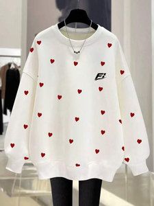 Sudadera de mujer con estampado de corazones, cuello redondo, manga larga, estilo relajado, top informal con gráfico, puños acanalados, moda diaria B2B - Product Image 2