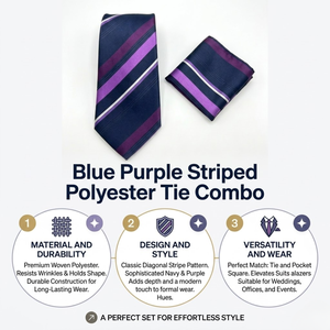 Blue Purple Striped <b>Polyester</b> <b>Tie</b> Combo for Men | Premium Formal Business, Wedding, Party Wear | Stylish Necktie Set India 2026 - Product Image 5