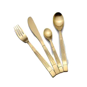 Royal Edelstahl vergoldet Luxus Plain Embossed Design Gold Besteck Set hochwertige Luxus Besteck Set