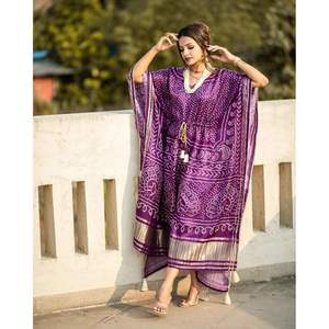 FANCY GAJI SOIE BANDHANI IMPRIMÉ PRÊT À PORTER CAFTAN VIOLET - Product Image 1