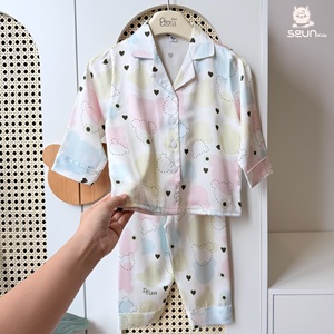 Ensemble de pyjama pour enfants SEUN, motif animalier, style coréen latin, manches longues, short/pantalon/jupe, vêtements de nuit d'été, longueur normale - Product Image 1
