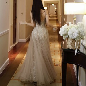 Elegante Vestido de Noche de Tul con Bordado Floral de Encaje, Corte en A, Transpirable, Largo hasta el Suelo, con Sujetador Incorporado, para Baile de Graduación, Boda, Eventos Formales - Product Image 3
