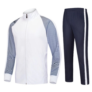 Men's White And Navy Striped Tracksuit Set Full Zip <b>Jacket</b> With Side Pockets And Stripe Pants Quick Dry Sporty Autumn Wear - Product Image 1