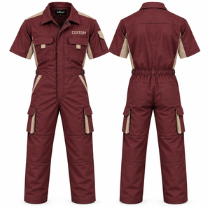 Combinaison de travail personnalisée TwillSports à manches courtes en coton marron unisexe respirante pour la construction et la réparation - Product Image 1