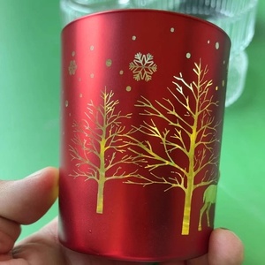 Metal & Glass Christmas Votive Holders <b>Set</b> Of 3 Festive Reindeer Tree Design In Red Green & White <b>Colour</b> For Decor And Gifting - Product Image 3