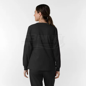 Blusa de Trabajo de Punto para Mujer, Manga Larga, Negra, Uniforme de Hospital, Diseño Personalizado, Servicio OEM - Product Image 2