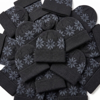 Bonnet tricoté paysage montagneux bleu marine avec revers, motif crête, chaud pour l'hiver, fournisseur direct d'usine, vente en gros, personnalisable