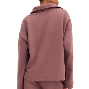 Sweat-shirt à col pour femme, pull en molleton décontracté à manches longues, haut chaud à col rond, broderie de logo personnalisée, vêtements de sport tendance - Product Image 3