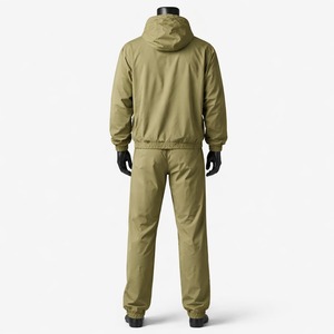 Ensemble de survêtement à capuche vert olive kaki pour homme, veste zippée et pantalon décontracté en polyester à séchage rapide, coupe-vent personnalisé pour l'automne - Product Image 3