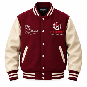 Veste universitaire pour homme Fly Humble en cuir PU marron crème avec logo brodé, décontractée, col rabattu, coupe classique, automne 2026 - Product Image 2