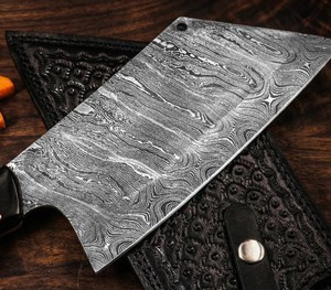 Couteau à découper moderne ambidextre fait main Edge Master Manufacture en acier Damas, manche en corne noire, étui en cuir, compatible lave-vaisselle - Product Image 3