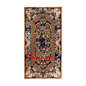 Plateau de table rectangulaire en marbre noir de haute qualité avec incrustation Pietra Dura pour hôtel et restaurant, décoratif - Product Image 3