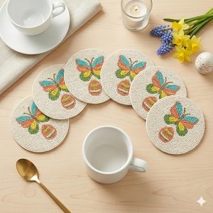 แผ่นรองแก้วทำมือจากลูกปัดแก้ว MS HANDICRAFT - ของขวัญทางศาสนาและคริสตจักรแบบคลาสสิก พร้อมแผ่นรองโพลีเอสเตอร์ (4x4 นิ้ว) - Product Image 1