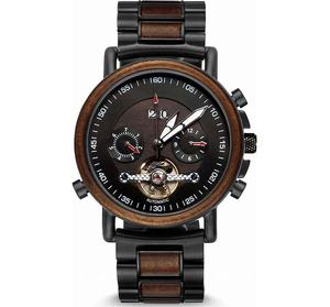 Montre ronde en bois faite à la main avec logo personnalisé, style Art déco antique, design français OEM, mouvement à quartz, usage quotidien, sur mesure - Product Image 6