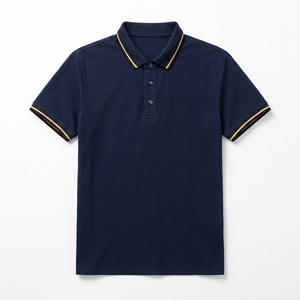 Mens Cotton Jersey for Shirt Short Sleeve Contrast Trim Button Collar Front Solid Custom <b>Logo</b> Casual Business - Product Image 1