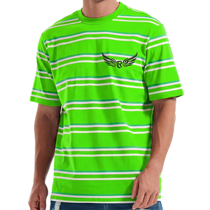 T-shirt à manches courtes pour homme, bleu, vert, blanc, col rond, coupe classique, imprimé, en coton - Product Image 5