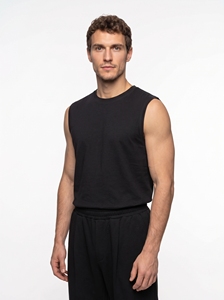 <b>Men's</b> Black Sleeveless <b>Tank</b> <b>Top</b> O-Neck Solid Color Knitted Casual Wear - Product Image 1
