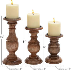 Export Selling Hand Polished Wooden <b>Taper</b> <b>Candle</b> Holder Classic Themed <b>Candle</b> Holder Set of 3 for Sale - Product Image 2
