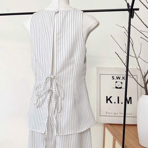 Conjunto de Dos Piezas a Rayas sin Mangas para Mujer, Top Peplum sin Cuello, Pantalones Anchos, Atuendo de Oficina para Dama - Product Image 2
