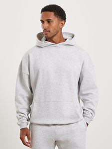 Ensemble de survêtement gris pour homme avec capuche, cordon de serrage, séchage rapide, décontracté, manches longues, couleur unie, léger, en coton, pantalon de jogging ample - Product Image 4