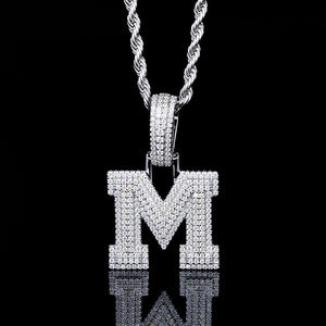 925 <b>silver</b> letter m pendant with d vvs moissanite trendy hip hop jewelry with gra certificate iced out charm pendants charms - Product Image 3