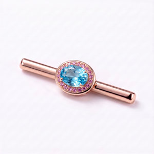 <b>Blue</b> Round Gemstone Bar Strap Charm Silver Moissanite Fitness Band Jewelry Sparkle Slide On Pendant Accessory Silver Moissanite - Product Image 1