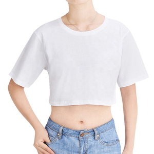 Camiseta Corta de Algodón Blanca para Mujer, Cuello Redondo, Manga Corta, Corte Holgado, Color Sólido, Informal, Tejido Jersey, Primavera Verano - Product Image 4