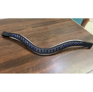Diadema de cuero negro para caballo con diseño de ondas de cristal azul y pedrería elegante, accesorio de equitación en 4 tallas LLT - Product Image 1