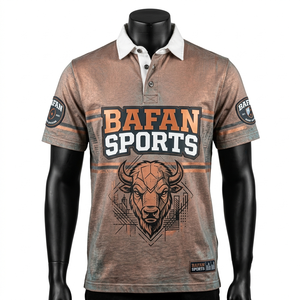 เสื้อรักบี้ชาย คุณภาพสูง ผ้าโพลีเอสเตอร์ผสม ลายทางสีน้ำตาลวินเทจ โลโก้แบบซับลิเมชั่น เสื้อโปโลรักบี้ชายแบบสั่งทำ - Product Image 4