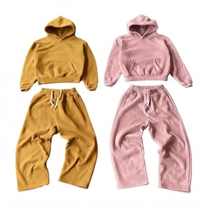 Ensemble de survêtement unisexe à capuche de couleur unie, coupe décontractée, manches longues, pantalon à cordon de serrage, 100 % coton, pour l'automne, prix de gros - Product Image 6