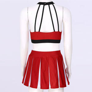 Ensemble d'uniformes de cheerleading rouge et blanc de qualité supérieure avec crop top orné de strass, encolure en maille et jupe plissée pour performance d'équipe - Product Image 4