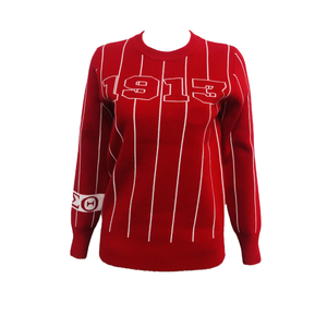 Suéter Casual de Mujer con Rayas Rojas, Estampado 1913, Cuello Redondo, Manga Larga, Anti-Pilling, Mezcla de Lana Tejida - Product Image 1