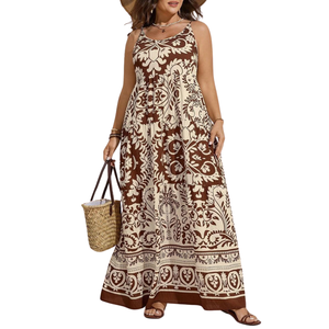 Vestido largo informal con estampado floral para mujer, con aberturas, para verano - Product Image 6