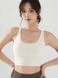 Women Padded <b>Cross</b> Strap Sports Bra Scoop Neck High Elastic Active Wear <b>Top</b> Breathable Gym Fitness Athleisure Bralette - Product Image 4