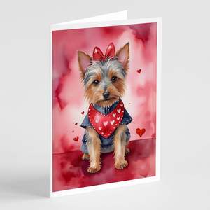 Australian Terrier Whimsical A7 Size <b>5x7</b> Blank Note Cards Pack of 8 with <b>Envelopes</b> for Valentine's Greetings - Product Image 1