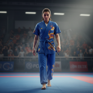 Conjunto de Uniforme de Kung Fu con Bordado a Mano para Niños y Adultos, Manga Corta, Artes Marciales, Wushu, Entrenamiento, Poliéster y Seda - Product Image 3