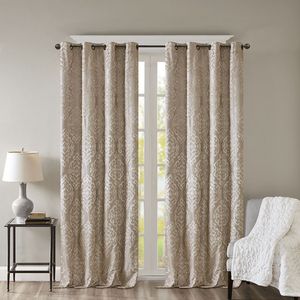 Jacquard Damask Knitted Total Blackout Grommet Top Curtain <b>Panel</b> Pair 2 <b>Window</b> Valances in Black Color - Product Image 1