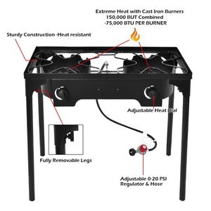 150000 BTU Dual Burner Outdoor Stove for BBQ Grilling <b>Camping</b> Accessories - Product Image 6