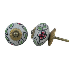 Tiradores de Cerámica Blanca Craquelada para Muebles, 3.81 cm, Diseño de Hoja Vintage, para Cajones y Armarios - CRACK-90 - Product Image 1