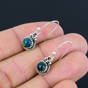 Women <b>Dangle</b> <b>Earring</b> Natural <b>Black</b> Ethiopian Opal October Birthstone Wedding Birthday Handmade Jewelry 925 Sterling Silver - Product Image 4