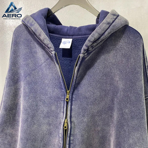 Nouveau style de sweat à capuche zippé de haute qualité, effet vintage délavé, en tissu polaire 360 g/m², coupe oversize ample, effet délavé à l'acide - Product Image 4