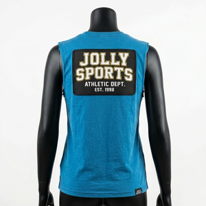 Camiseta sin mangas para mujer, 190, algodón jersey premium, azul, tela suave al tacto, logotipo con parche de goma, camisetas de algodón sin mangas para mujer - Product Image 4