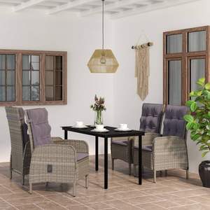Juego de comedor de patio gris y negro de 5 piezas con cojines cómodos Muebles de patio duraderos - Product Image 1